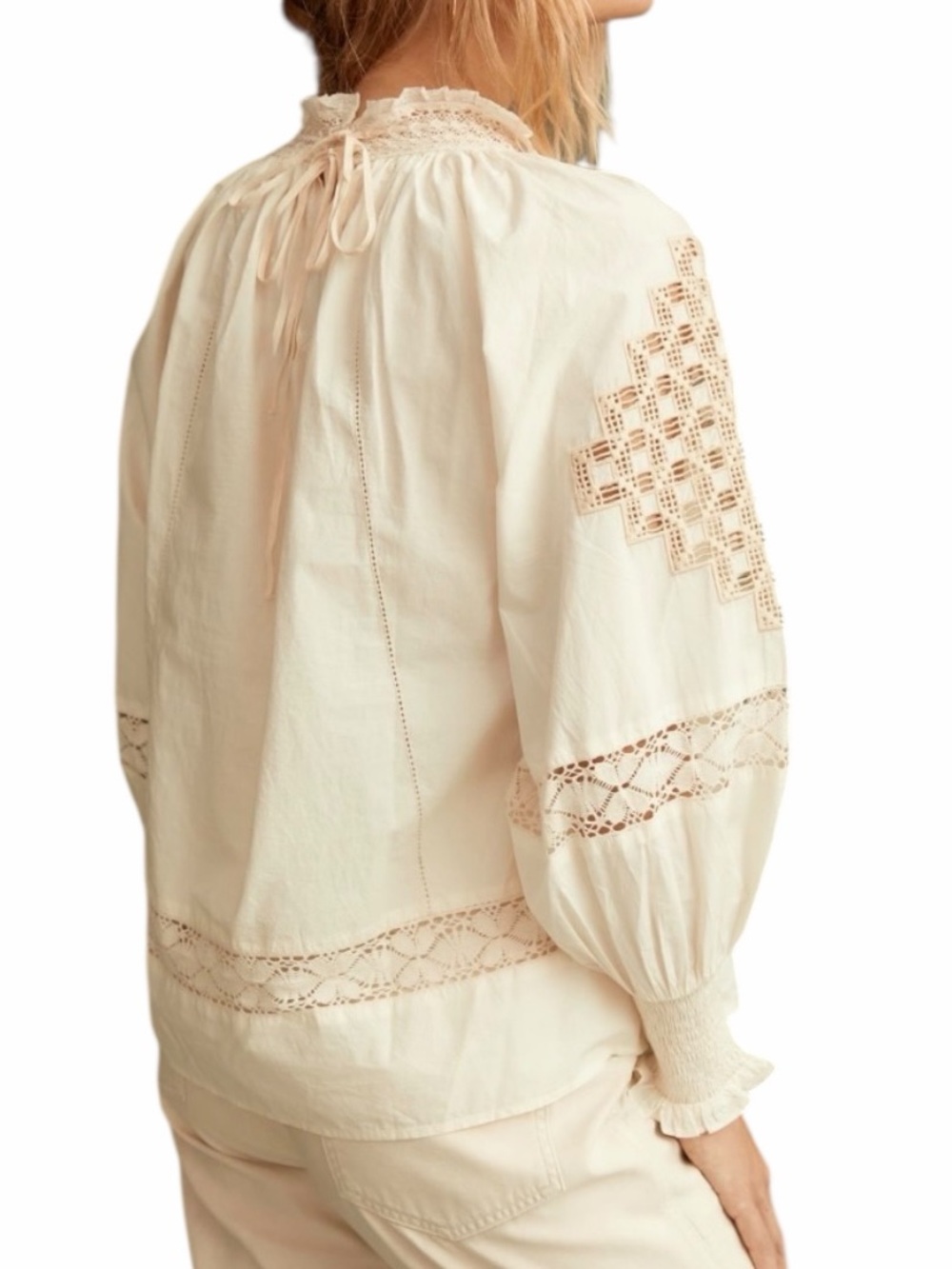 ANTHROPOLOGIE LOVE THE LABEL Embroidered Lace Blouse Size L